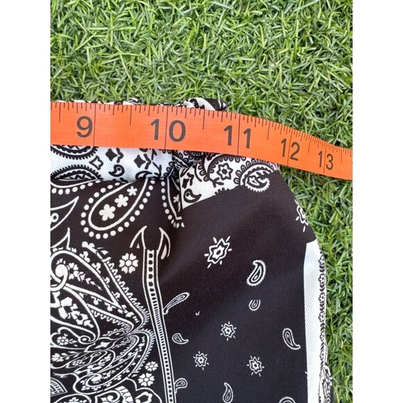 Mens Elastic Waist Paisley Bandana Print Black & White Cotton Shorts Size L - Picture 3 of 4